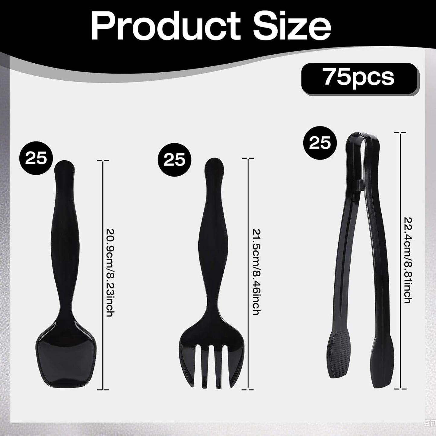 75 Pcs Plastic Serving Utensils, Disposable Black Heavy Duty Serving Spoons, Forks, and Tongs for Parties, Buffets, Banquets, Weddings, Birthdays, and Daily Use