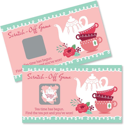 Big Dot of Happiness Garden Tea Party Scratch Off Game - Floral Par-Tea Theme, 22 Premium Cards with 2 Winner Cards, Interactive Party Activity Set, Heavy-Duty Cardstock with Glossy Finish