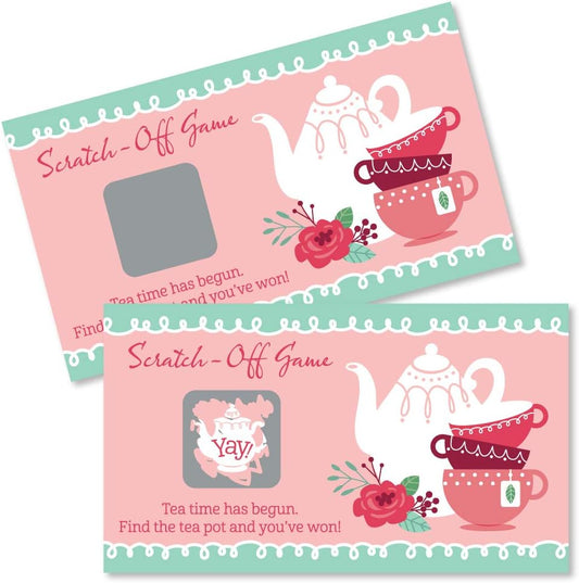Big Dot of Happiness Garden Tea Party Scratch Off Game - Floral Par-Tea Theme, 22 Premium Cards with 2 Winner Cards, Interactive Party Activity Set, Heavy-Duty Cardstock with Glossy Finish
