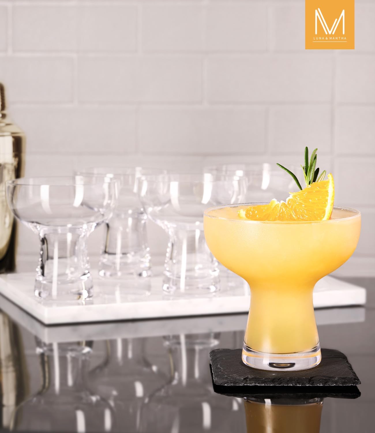 LUNA & MANTHA Martini Glasses, Martini Cocktail Glasses for Margarita, Manhattan, Cosmopolitan, Espresso, Home Bar, Evening Parties, Birthdays, Housewarming Gift,8oz-Stemless Set of 4