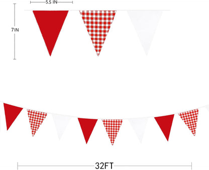 32Ft Dusty Blue Party Decorations Retro Blue Gingham Triangle Banner Flag Pennant Fabric Garland Streamers for Nautical Wedding Birthday Ahoy Achor Bridal Baby Shower Under The Sea Decor Supplies