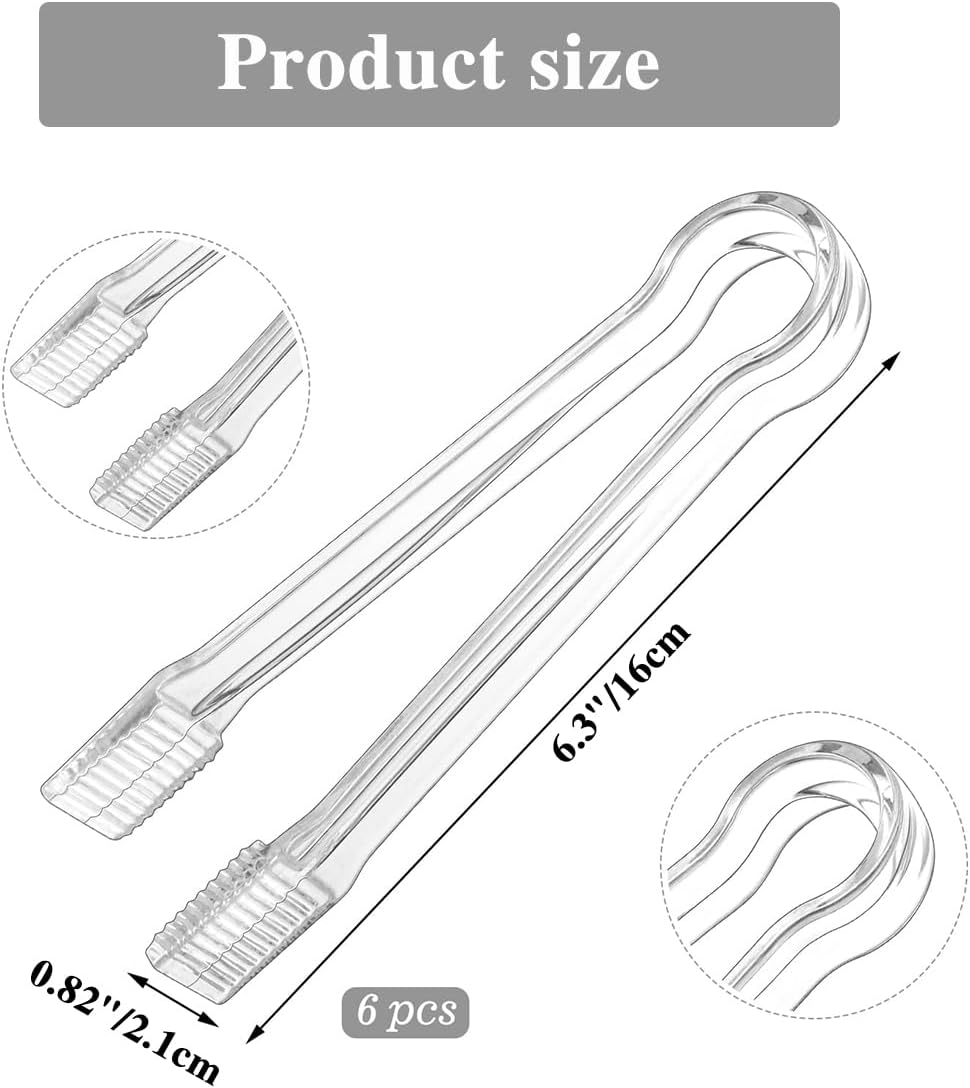 Clear Kitchen Tongs, 6 Pcs Buffet Plastic Disposable Tongs for Serving Food, Ice, Salad, Barbecue, Cookies (6.3"/16cm*0.82"/2.1cm, Weighs 0.05Ib/0.02Kg)