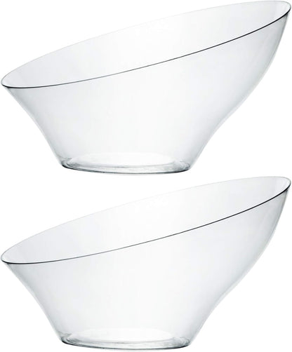 PLASTICPRO Disposable Angled Plastic Bowls Round Medium Serving Bowl, Elegant for Party's, Snack, or Salad Bowl, Clear Pack of 4