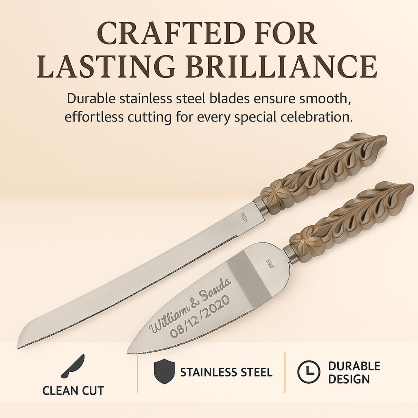 GIFTS INFINITY Personalized Wedding Cake Knife and Server Set with Engraving – Cake Cutting Utensil Set, Keepsake Gift for Wedding, Anniversary, Reception, Birthday & Other Occasions (CH-101WB)