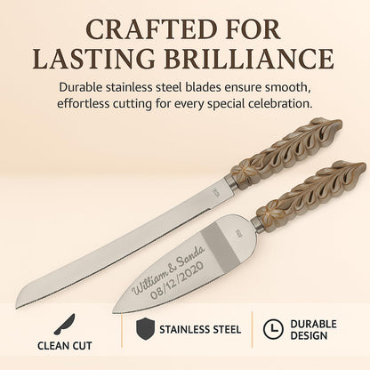 GIFTS INFINITY Personalized Wedding Cake Knife and Server Set with Engraving – Cake Cutting Utensil Set, Keepsake Gift for Wedding, Anniversary, Reception, Birthday & Other Occasions (CH-101WB)