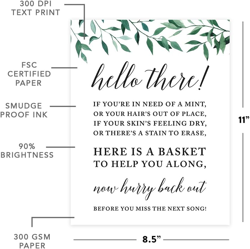 Andaz Press Wedding Party Signs, Natural Greenery Green Leaves, 8.5x11-inch, Bridal Shower Scavenger Hunt, 1-Pack - Colors B