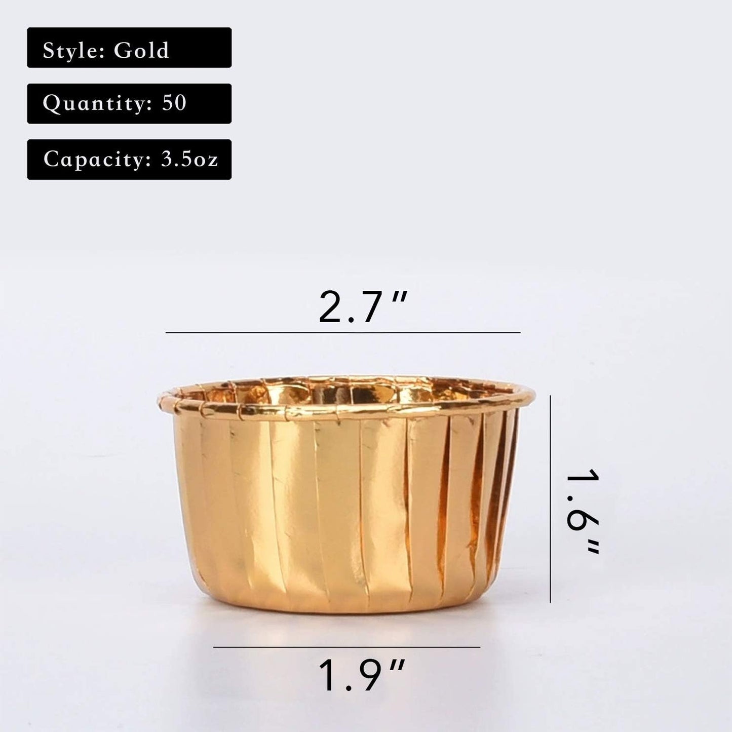 Party Hippo Cupcake Cups, 3.5 Oz 50 pcs Disposable Foil Muffin Liners, Gold Baking Cups, Ramekin Aluminum Cupcake Tip Pan Ramekin Holders, Little Baking Cups (White)