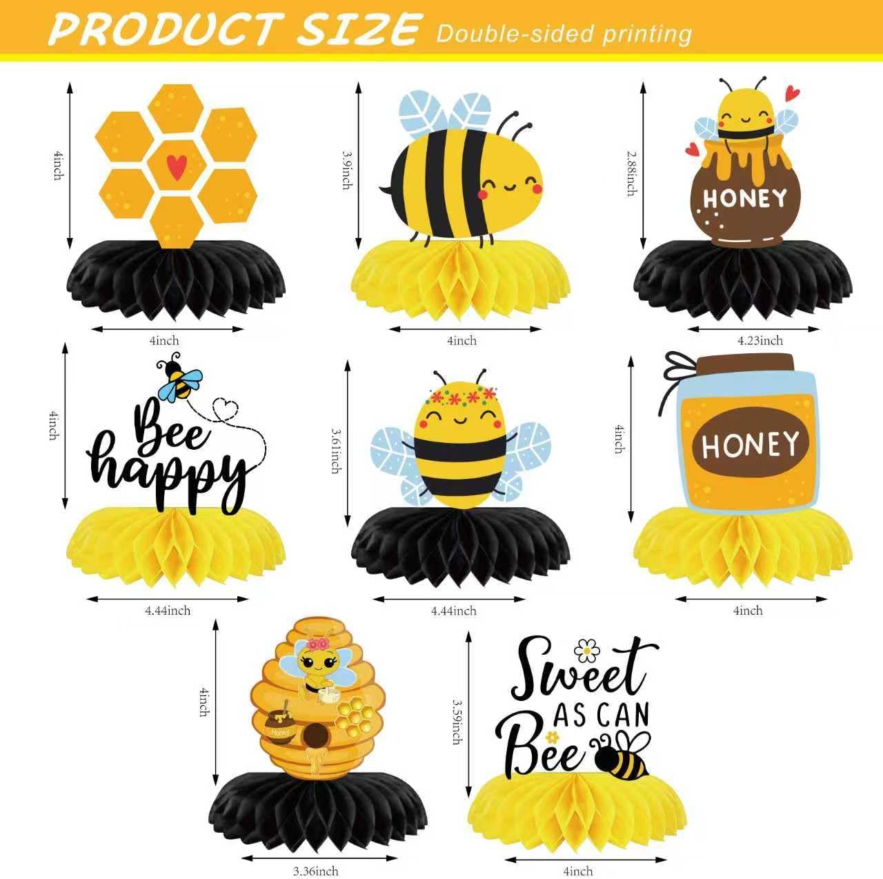 8Pcs Honey Bee Party Honeycomb Centerpieces Decoration3D Table Decoration for Bee Themed Spring Outdoor Party Gender Reveal Birthday Party Supplies