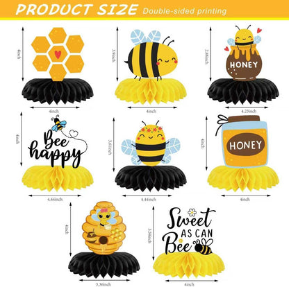 8Pcs Honey Bee Party Honeycomb Centerpieces Decoration3D Table Decoration for Bee Themed Spring Outdoor Party Gender Reveal Birthday Party Supplies