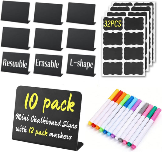 20 Pack Mini Chalkboard Signs Food Labels for Party Buffet, Reusable Small Chalk Boards for Birthday Bakery Wedding Table Signs Food Tags Place Cards (Plastic Chalkboard V-20)