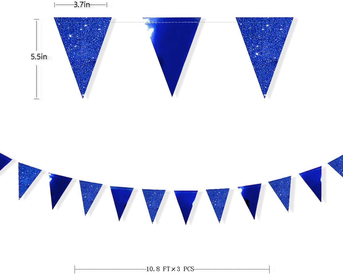 30Ft Navy Blue Gold and Beige Party Decorations Royal Blue Gold Triangle Flag Pennant Banner Bunting for Graduation Birthday Wedding Bridal Shower Nautical Ahoy Achor Theme Party Decorations Supplies