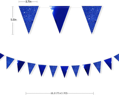 30Ft Navy Blue Gold and Beige Party Decorations Royal Blue Gold Triangle Flag Pennant Banner Bunting for Graduation Birthday Wedding Bridal Shower Nautical Ahoy Achor Theme Party Decorations Supplies