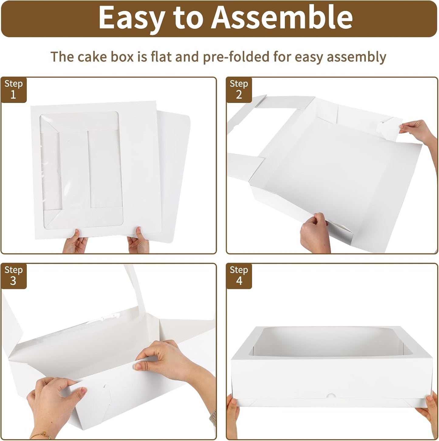 Moretoes 10pcs 19x14x4in Half Sheet Cake Boxes with Window, White Cookie Boxes, for Pastry Baking Cake Donuts Cupcake Pie Packaging
