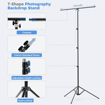 EMART 5 * 6.5ft White Photo Backdrop with Stand Kit for Photography Video Studio，White Screen Photoshoot Background Curtain with T-Shaped Portable Backdrop Stand Carrying Bag 5 Clamps