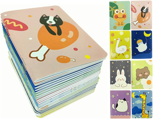 ALIMITOPIA 24pcs Mini Notebook Portable Pocket Notebook Journal Steno Memo MiniDaily NotePad,3.5X5 inches,24 sheets,College Ruled Pages(Cartoon Animals)