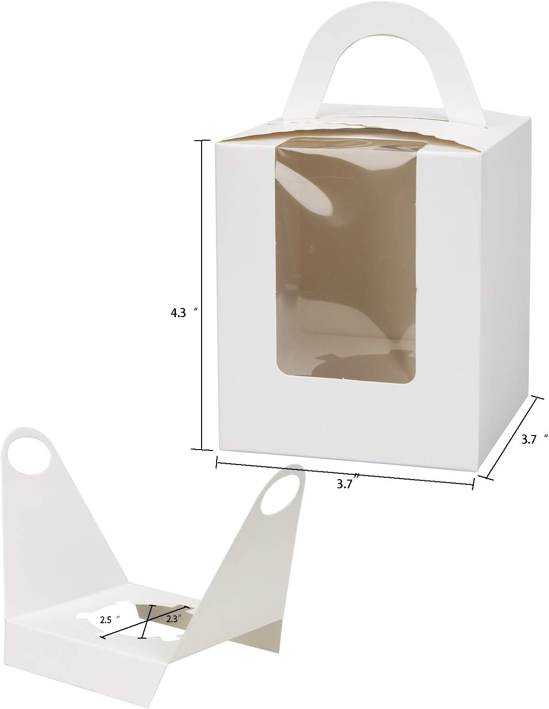 Jucoan 100 Pack White Single Cupcake Boxes, Kraft Paper Individual Cupcake Container with Window Insert Handle, Portable Bakery Containers for Small Cake, Muffins, Birthday Wedding Baby Shower Party