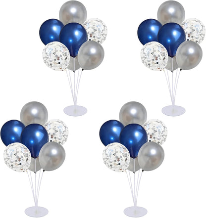 4 Set Balloon Stand Kit for Table Centerpieces With Balloon and Base Party Decorations for Birthday Wedding Retirement Graduation Baby Shower (Navy Silver)