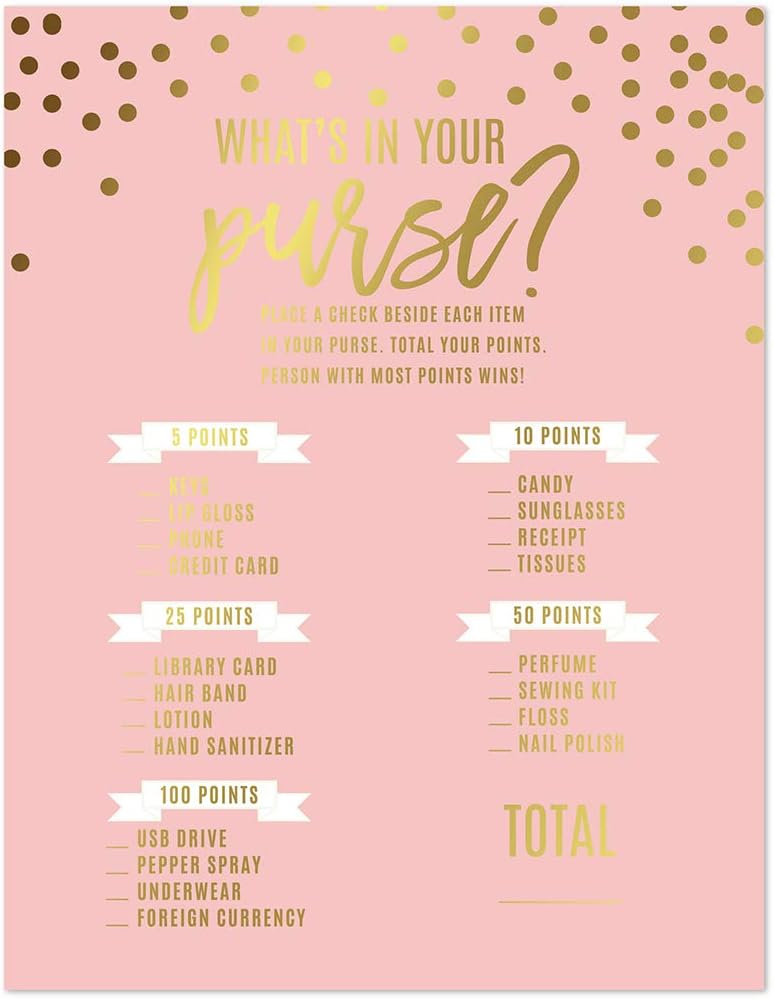Andaz Press Blush Pink and Metallic Gold Confetti Polka Dots Bachelorette Party Bridal Shower Collection, Scavenger Hunt Game Cards, 20-Pack
