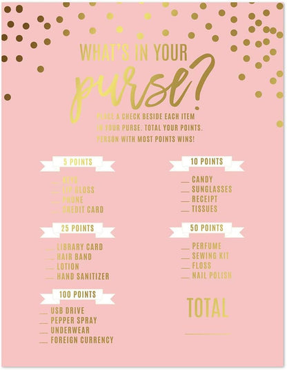 Andaz Press Blush Pink and Metallic Gold Confetti Polka Dots Bachelorette Party Bridal Shower Collection, Scavenger Hunt Game Cards, 20-Pack