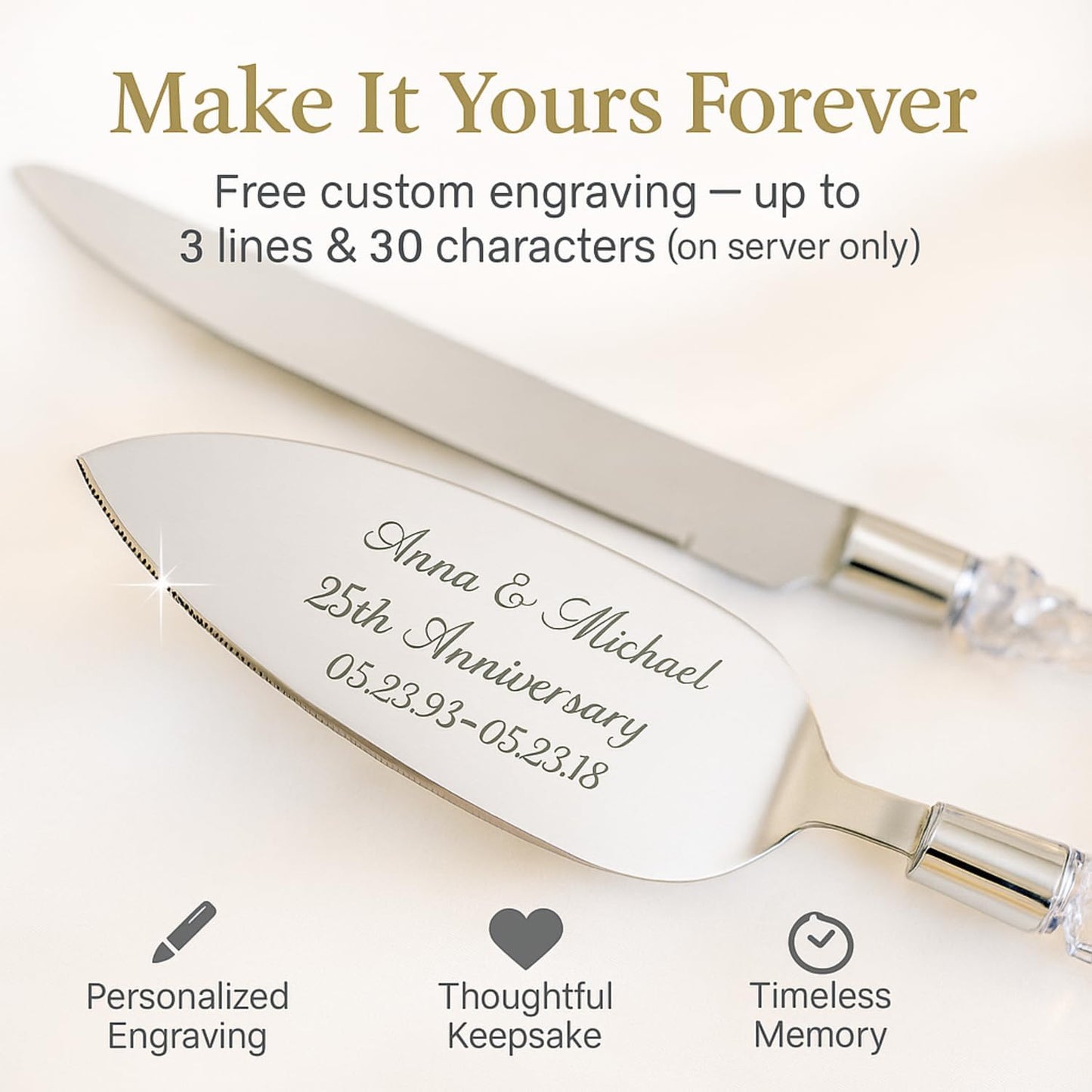 GIFTS INFINITY Personalized Wedding Cake Knife and Server Set with Engraving – Cake Cutting Utensil Set, Keepsake Gift for Wedding, Anniversary, Reception, Birthday & Other Occasions (CH-101WB)