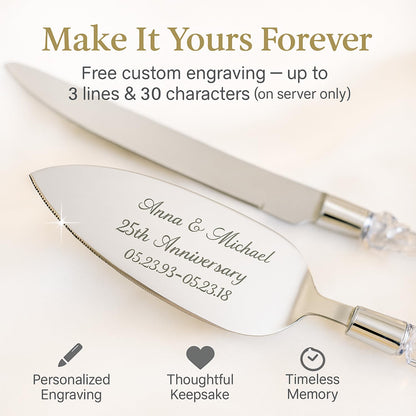 GIFTS INFINITY Personalized Wedding Cake Knife and Server Set with Engraving – Cake Cutting Utensil Set, Keepsake Gift for Wedding, Anniversary, Reception, Birthday & Other Occasions (CH-101WB)