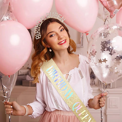 Birthday Sash & Crown for Women - Tiara Headband, Girls' Decorations Accessories