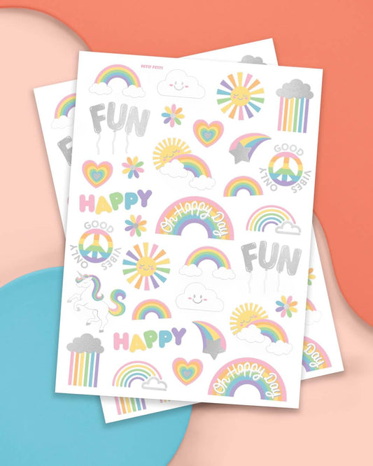 xo, Fetti Rainbow Temporary Tattoos - 46 Glitter Styles | Unicorn Birthday Party Supplies, Oh Happy Day Baby Shower, Magical Party Favors