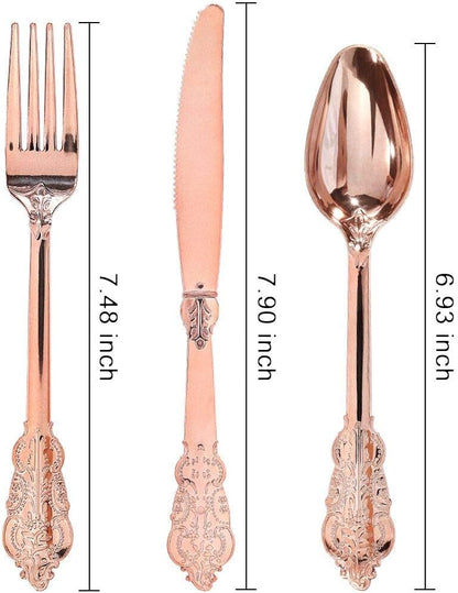 WDF300 Pieces Gold Plastic Silverware - Heavy Duty Disposable Cutlery Set Plastic Gold Silverware Set Includes 100 Forks, 100 Spoons, 100 Knives for Party Baby Shower Wedding Spring