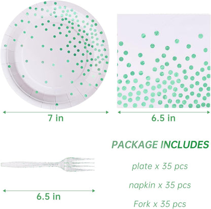 White and Gold Paper Plates Napkins Party Supplies,Disposable Gold Dot Paper Dessert Plates,105 PCS Birthday Plates and Napkins Party Supplies for Wedding(Serves 35 Guests 7")