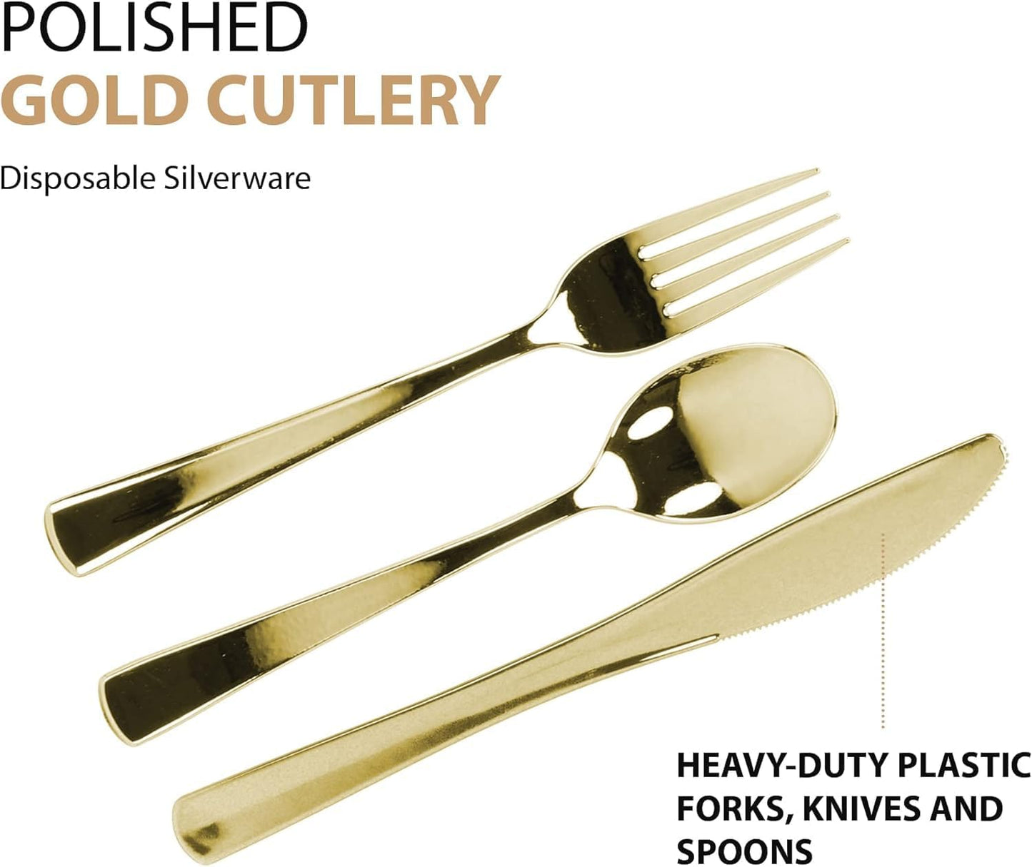 Plastic Cutlery Silverware Extra Heavyweight Disposable Flatware, Full Size Cutlery Combo, Polished Silver, 80 Forks, 40 Spoons, 40 Knifes, Value Pack 160 Count