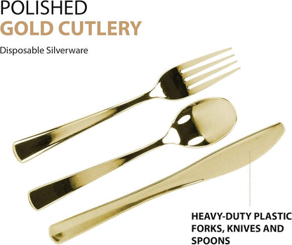 Plastic Cutlery Silverware Extra Heavyweight Disposable Flatware, Full Size Cutlery Combo, Polished Silver, 80 Forks, 40 Spoons, 40 Knifes, Value Pack 160 Count