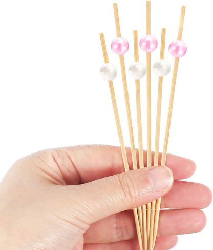 Blulu 200 Pack Cocktail Picks Fancy Toothpicks for Appetizers 4.7 Inch Pearl Cocktail Skewers for Drink Bamboo Flavored Stick Charcuterie Fruit Food Accessories Birthday Wedding Party Decor