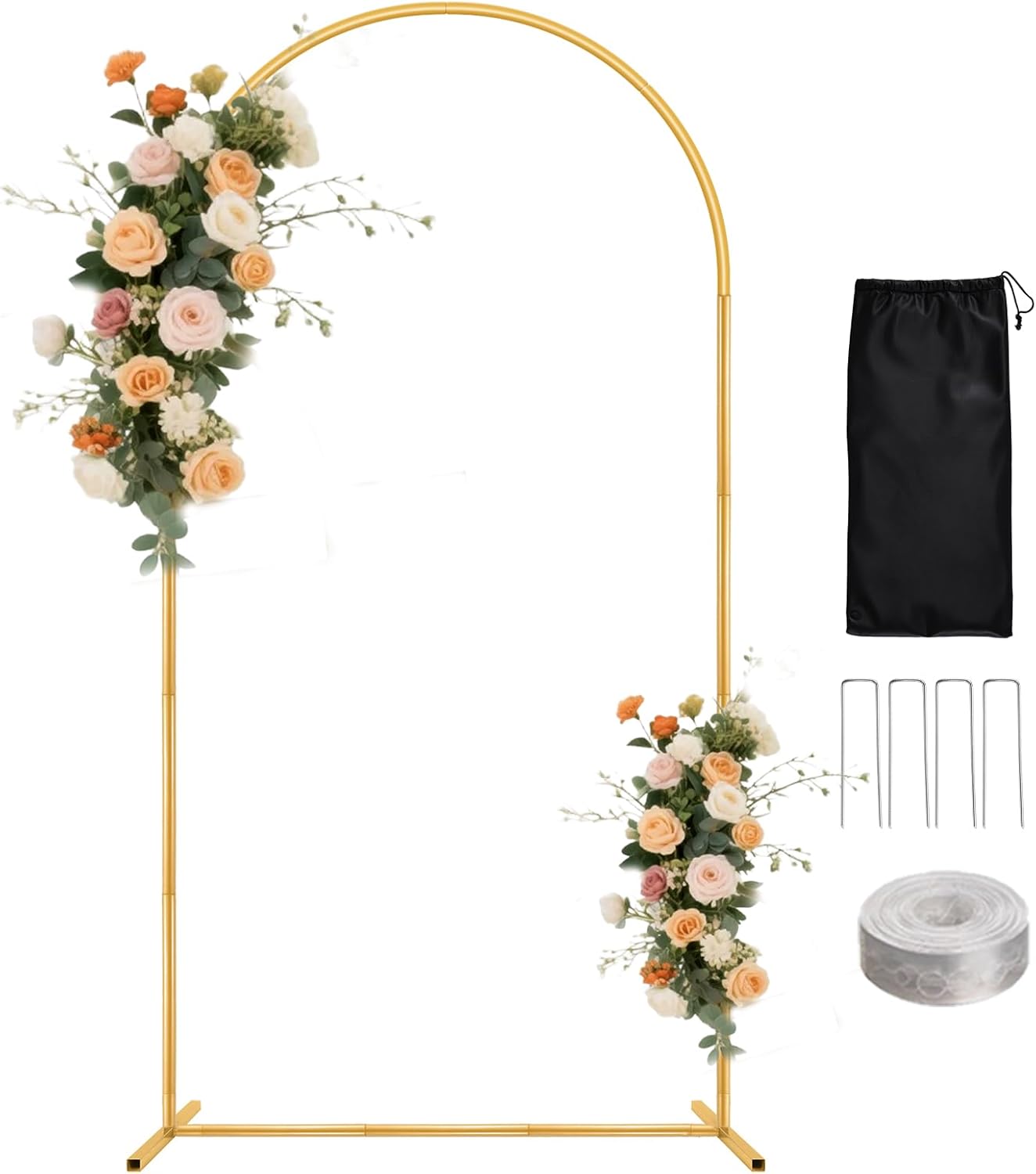 WellSign Wedding Arch Backdrop Stand 7.2FT, 6FT Set of 2, Gold Metal Balloon Arch kit Stand for Gender Reveal Ceremony Engagement Anniversary Bridal Valentine Party Event Decoration