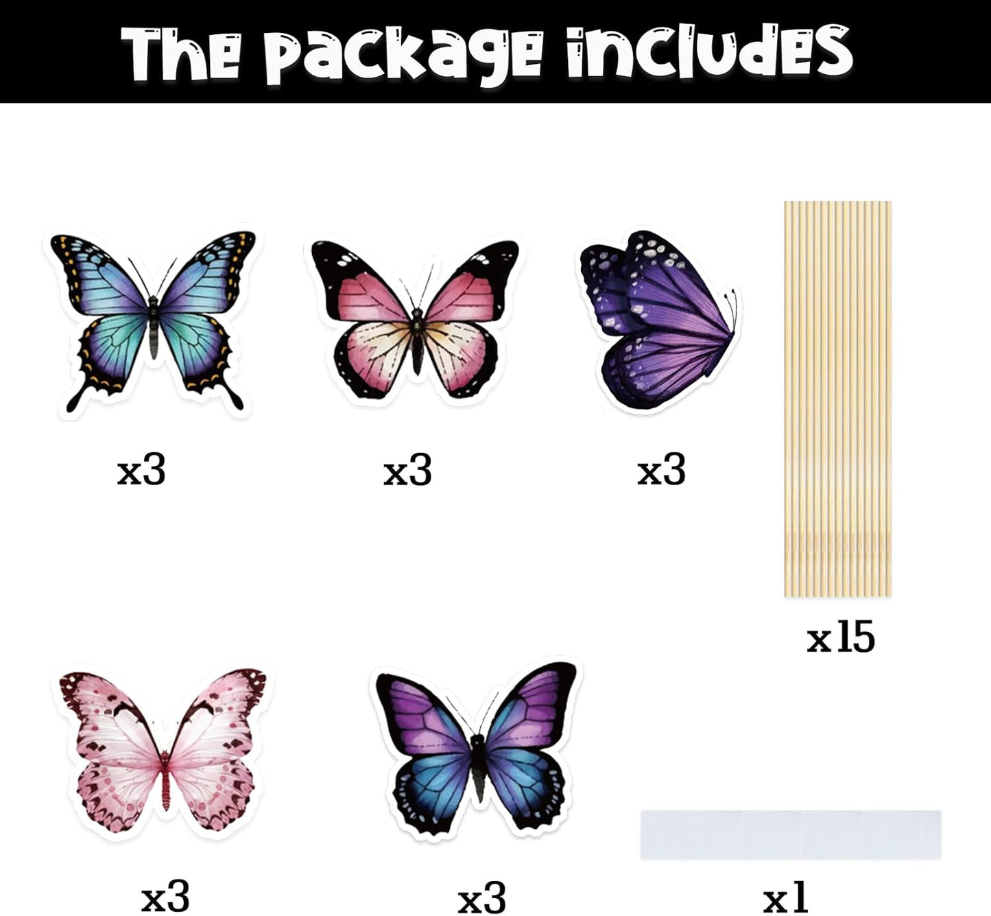 Beautiful Butterfly Centerpiece Sticks - Floral Baby Shower or Birthday Table Toppers - Butterfly Themed Gender Reveal Bridal Shower Party Decoration- Set of 15