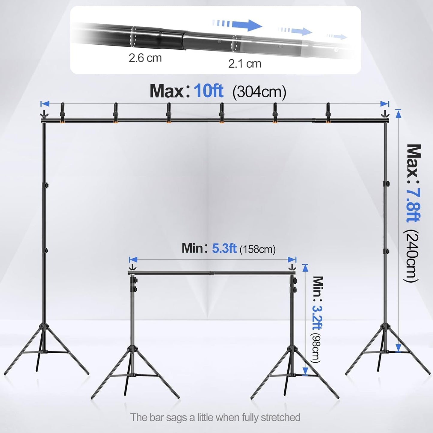 EMART Backdrop Stand 10x7ft(WxH) Photo Studio Adjustable Background Stand Support kit with 2 Crossbars, 8 Clamps, 2 Sandbags and Carry Bag for Parties, Events Decoration, Wedding, Photography -White