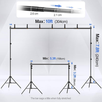 EMART Backdrop Stand 10x7ft(WxH) Photo Studio Adjustable Background Stand Support kit with 2 Crossbars, 8 Clamps, 2 Sandbags and Carry Bag for Parties, Events Decoration, Wedding, Photography -White