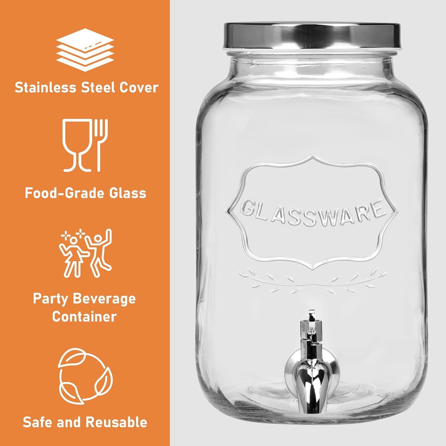 Bululuo Glass Drinks Dispenser for Parties, 2 PACK 1 Gallon Beverage Dispenser with Stand for Juice and Iced Tea, Water Jug Dispenser for Lemonade, Party Essential Beverage Pitcher with Spout