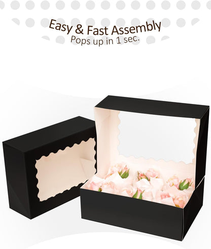 qiqee White 6 Cupcake Boxes with Window Auto-pop up 30 Packs Cupcake Box 9.4"x6.1"x3.3" Bakery Boxes For Cupcakes Carrier, Cupcake Containers