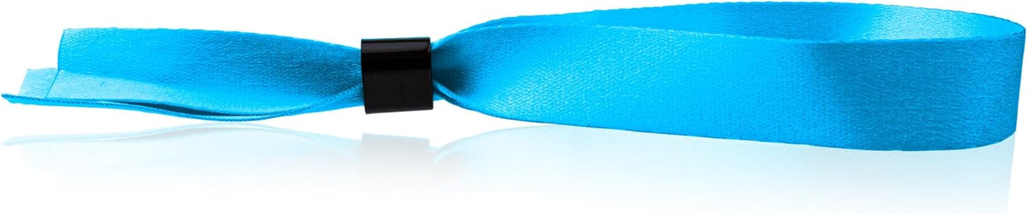Wristco 100 Blue Cloth Event Wristbands – Plastic Closure to Prevent Transfer or Reuse – Premium-Grade Fabric Bracelets for Party Entry, Summer Camp, VIP Identification, Drink Ticket ID