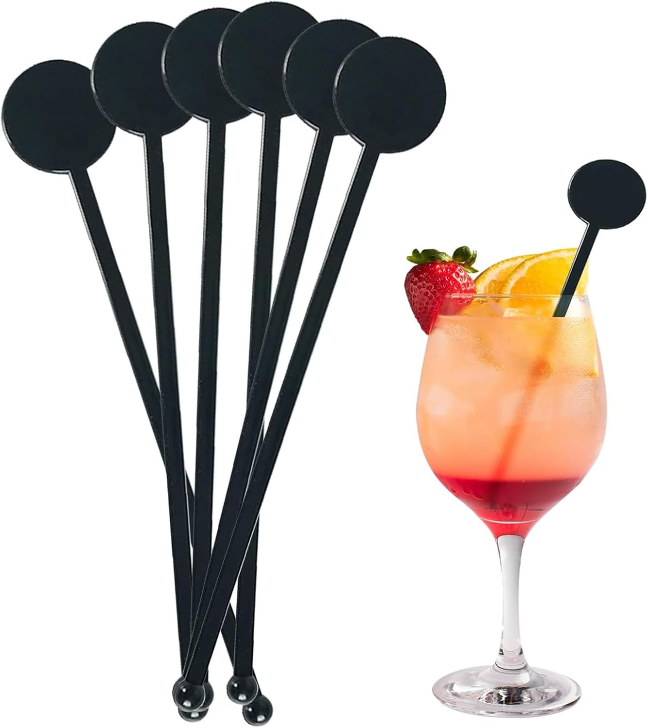 100Pcs Cocktail Swizzle Sticks, 7 Inches Disposible Plastic Disc Top Drink Stirrers Black Drinks Mixing Rod for Coffee Milk Cocktail Whiskey Beverage Bar (Black)
