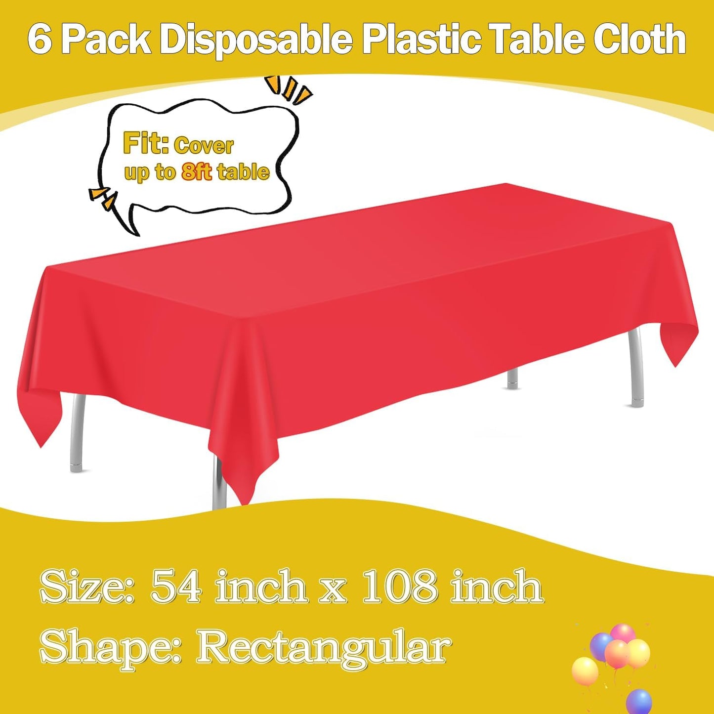 tujol Royal Blue 6 Pack Plastic Table Cloth 54" x 108", Disposable Tablecloths Rectangle Table Cover, Plastic Tablecloths for Parties