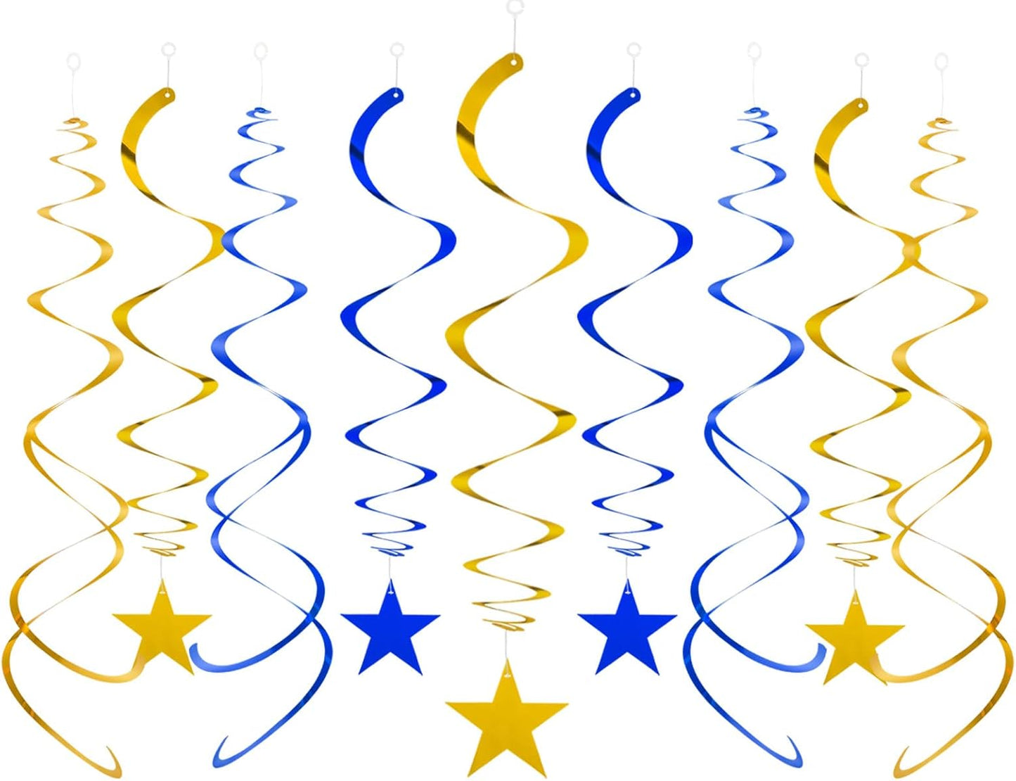 Blue Gold Star Hanging Swirl Decorations,Foil Streamers Ceiling Hanging Whirls Party Decorations,Pack of 20