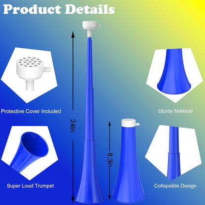 Collapsible Stadium Horn 24 Inch Vuvuzela Noise Makers Plastic Cheering Trumpet Blow Horns Noisemakers for Sporting Events Football Games School Sports Party Supplies Favors Accessories