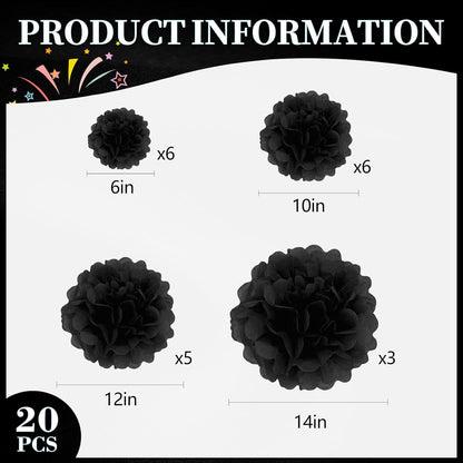 20 PCS Orange Tissue Paper Pom Poms, Tissue Pom Poms Flowers, Sizes of 6", 10", 12", 14" Hanging Paper Flower Ball for Wedding, Birthday, Halloween, Christmas, Baby Shower Party Decor