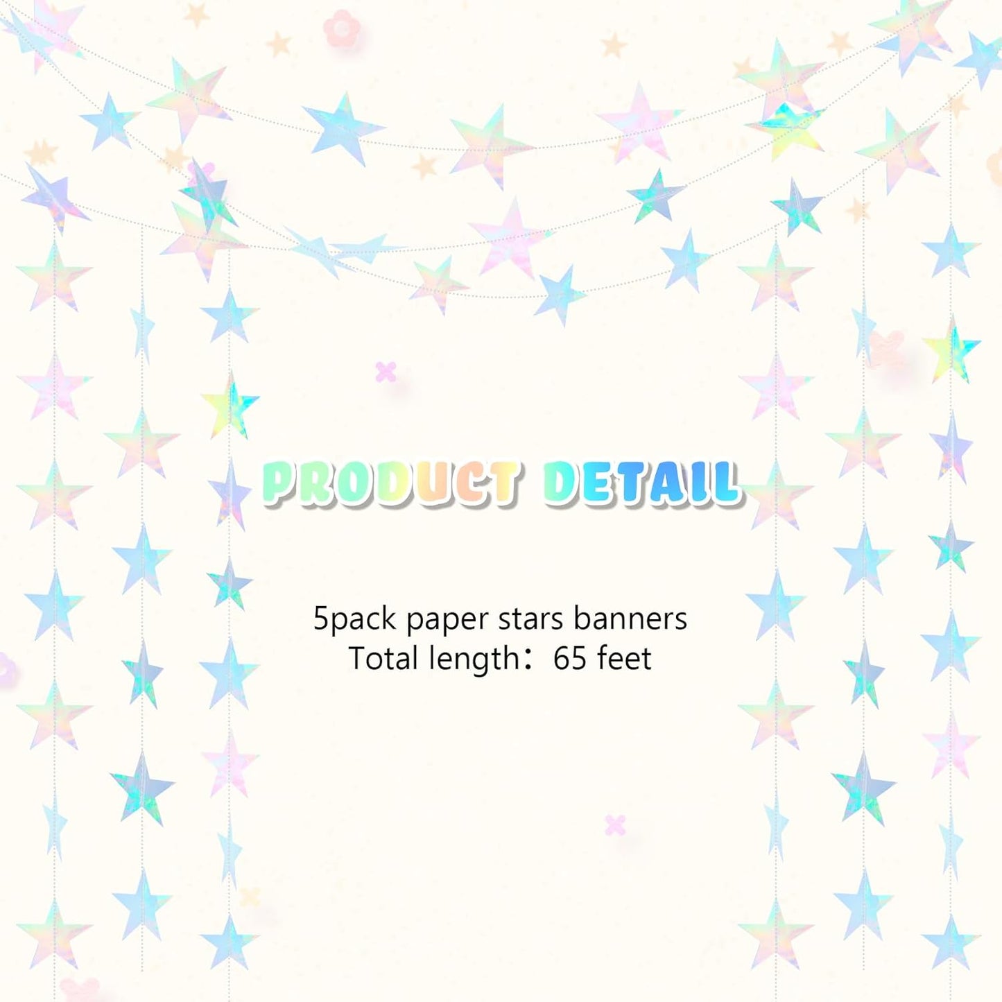 Spakon 65 Feet Glitter Star Paper Garland Banner Hanging Decoration Star Streamers Double Side 2026 Graduation Decorations for Wedding Birthday Festival New Year Party Decoration (Gold)