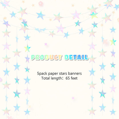 Spakon 65 Feet Glitter Star Paper Garland Banner Hanging Decoration Star Streamers Double Side 2026 Graduation Decorations for Wedding Birthday Festival New Year Party Decoration (Gold)