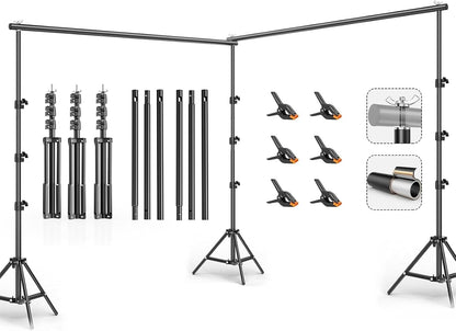 BEIYANG 6.5x6.5 FT Backdrop Stand, Adjustable Photo Background Stand Support kit with Carry Bag for Parties, Decoration, Wedding, Photo Video Studio Shooting