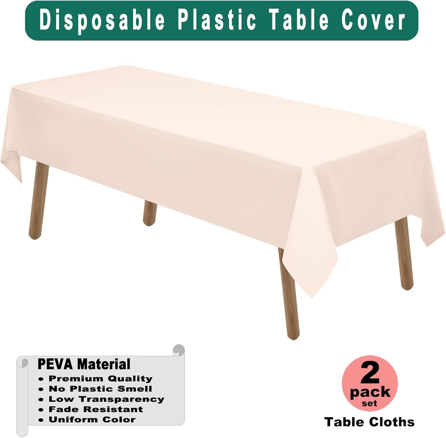 PARTY ULYJA White Plastic Tablecloths 2 Pack Disposable Table Covers 54 x 108 Inch Bridal Shower PEVA Vinyl Table Cloths for Picnic Birthday Wedding Banquet Parties 8 ft Rectangle Table Use