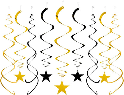Blue Gold Star Hanging Swirl Decorations,Foil Streamers Ceiling Hanging Whirls Party Decorations,Pack of 20
