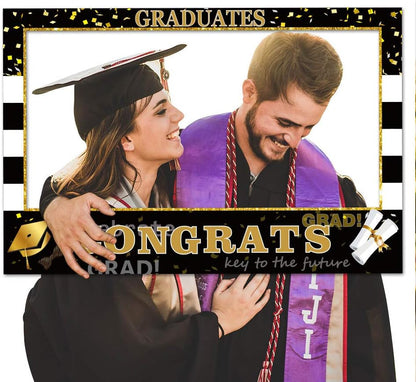 2026 Graduation Photo Booth Props Frame - Large 35.5 x 24 Inch Durable Hollow Board Picture Frame for Grad Party Decorations - Class of 2026 Selfie Prop for High School and College - Black and Gold